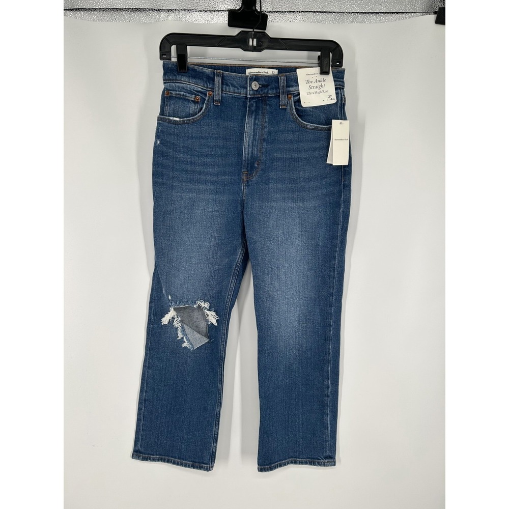 Abercrombie & Fitch Ankle Straight Ultra High Rise Jeans Womens Sz 4 XS 27 Denim
